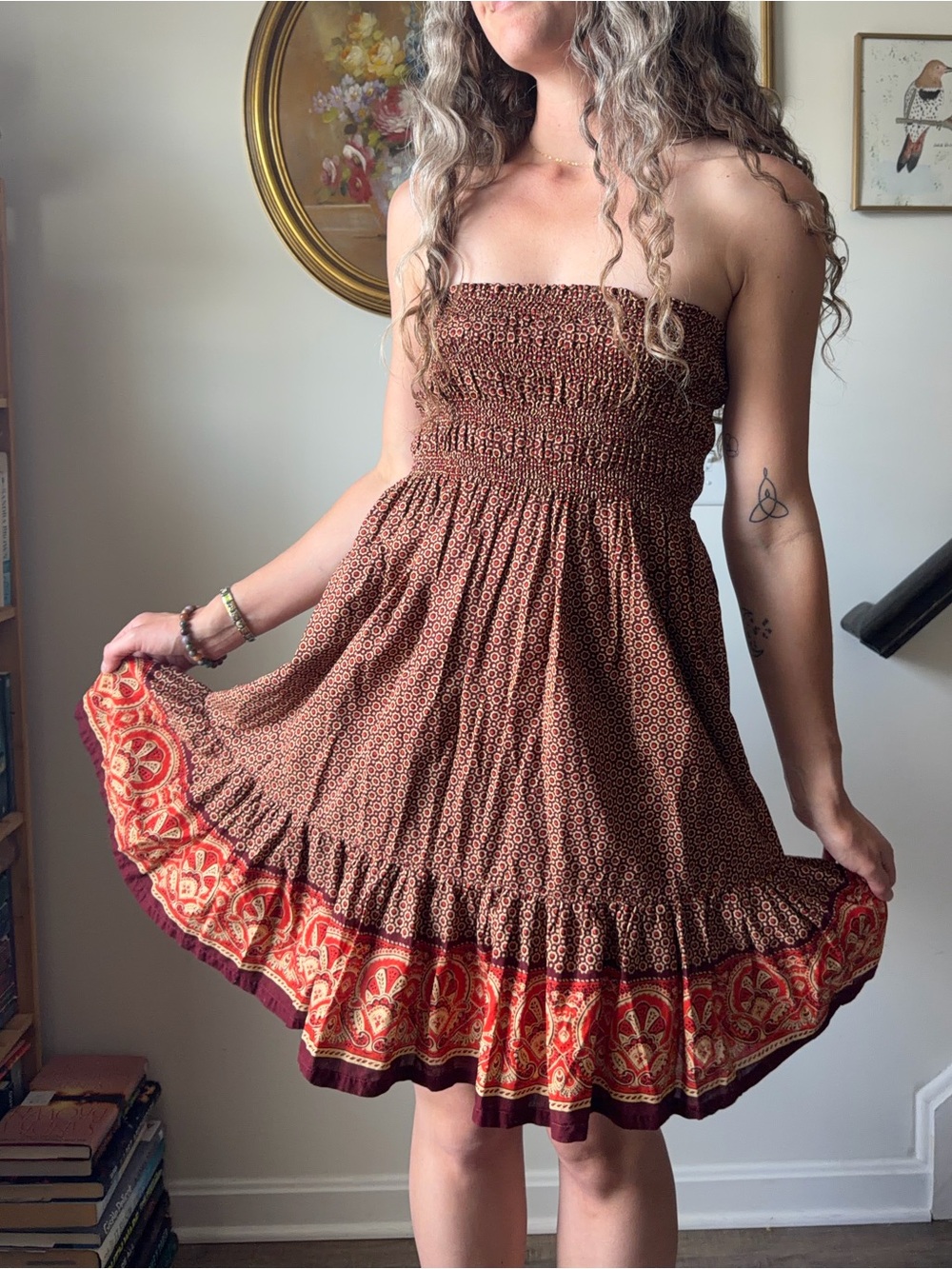 Moda International Boho Strapless Smocked Mini Dress